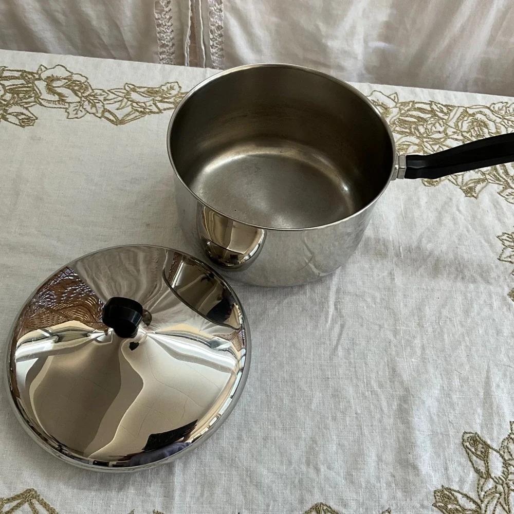 Vintage Farberware Stainless Steel 3qt Saucepan Lid Black Handle Pot